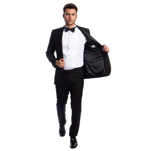 Mens Black Tuxedo 2-PC Slim Fit, By Azzuro - Picture 3 of 6